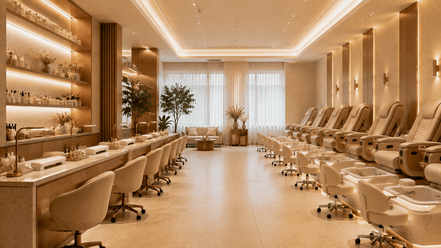 Großzügiger Nails- und Pedikürebereich im Lilyna House of Beauty